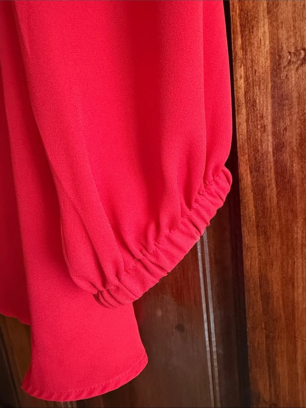 LOFT Red Ruffle V-Neck Long Sleeve Blouse
